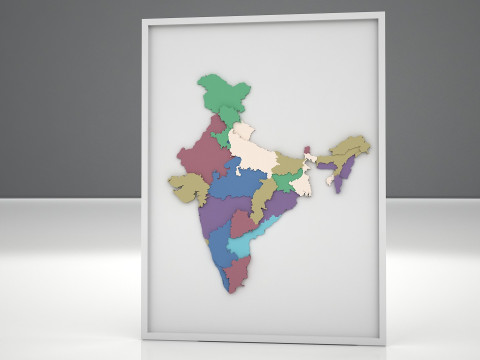 3D Map of India with States and Borders Printable Model Modèle 3D