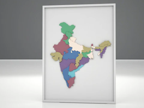 Mapa 3D da &Iacute;ndia com modelo para impress&atilde;o de estados e fronteiras Modelo 3D