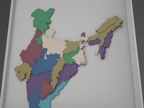 3D Map of India with States and Borders Printable Model 3D मॉडल