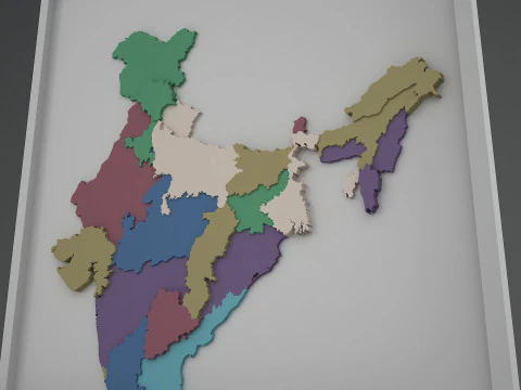 3D Map of India with States and Borders Printable Model 3D Model