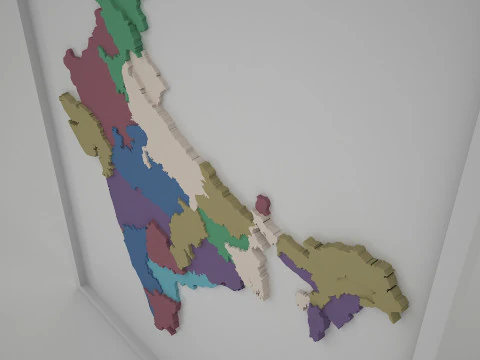 3D Map of India with States and Borders Printable Model 3D Model