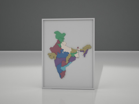 3D Map of India with States and Borders Printable Model 3D मॉडल