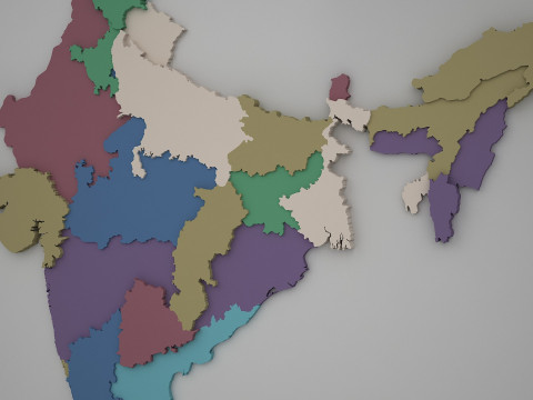 3D Map of India with States and Borders Printable Model 3D मॉडल