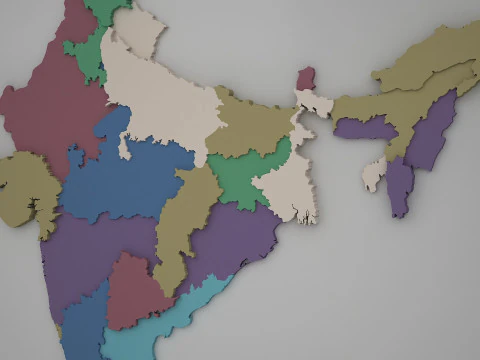 3D Map of India with States and Borders Printable Model 3D Model