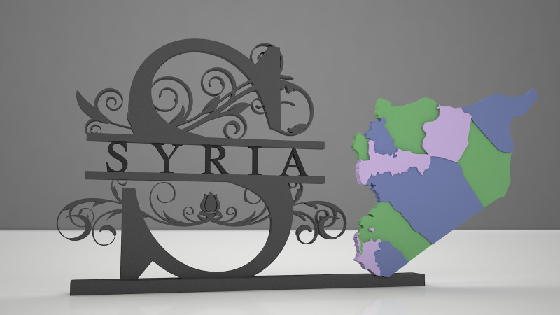 Syria Map with Decorative Stand Country Map with Ornamental Design Modèle 3D .c4d .max .obj .3ds .fbx .stl .blend 