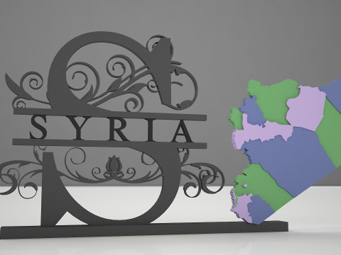 Syria Map with Decorative Stand Country Map with Ornamental Design Model 3D