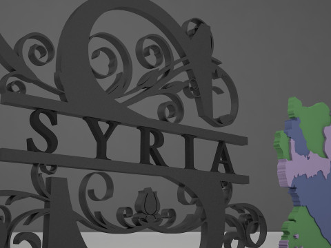 Syria Map with Decorative Stand Country Map with Ornamental Design Modèle 3D