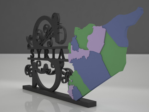 Syria Map with Decorative Stand Country Map with Ornamental Design Modèle 3D