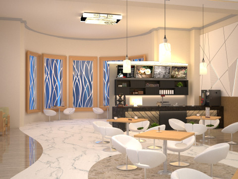 Modern Coffee Shop Interior 3D Model