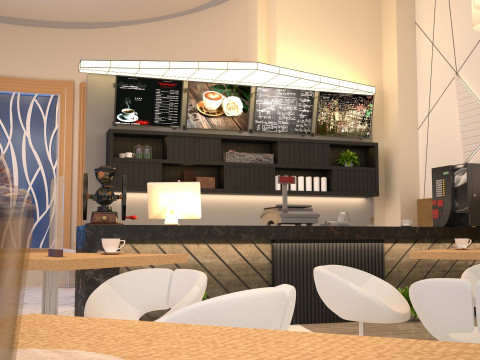 Modern Coffee Shop Interior 3D Model
