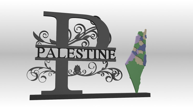 Palestine Map with Decorative Stand Country Map with Ornamental Design 3D 模型 .c4d .max .obj .3ds .fbx .stl .blend 