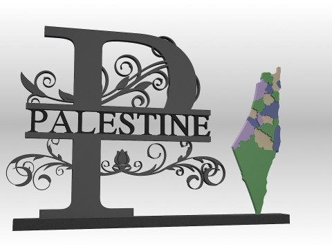 Palestine Map with Decorative Stand Country Map with Ornamental Design Modelo 3D