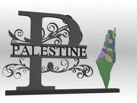 Palestine Map with Decorative Stand Country Map with Ornamental Design 3D Model