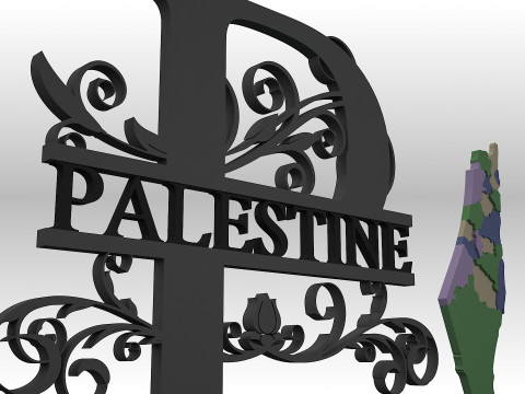 Palestine Map with Decorative Stand Country Map with Ornamental Design 3D 模型