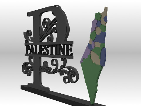 Palestine Map with Decorative Stand Country Map with Ornamental Design 3D 模型