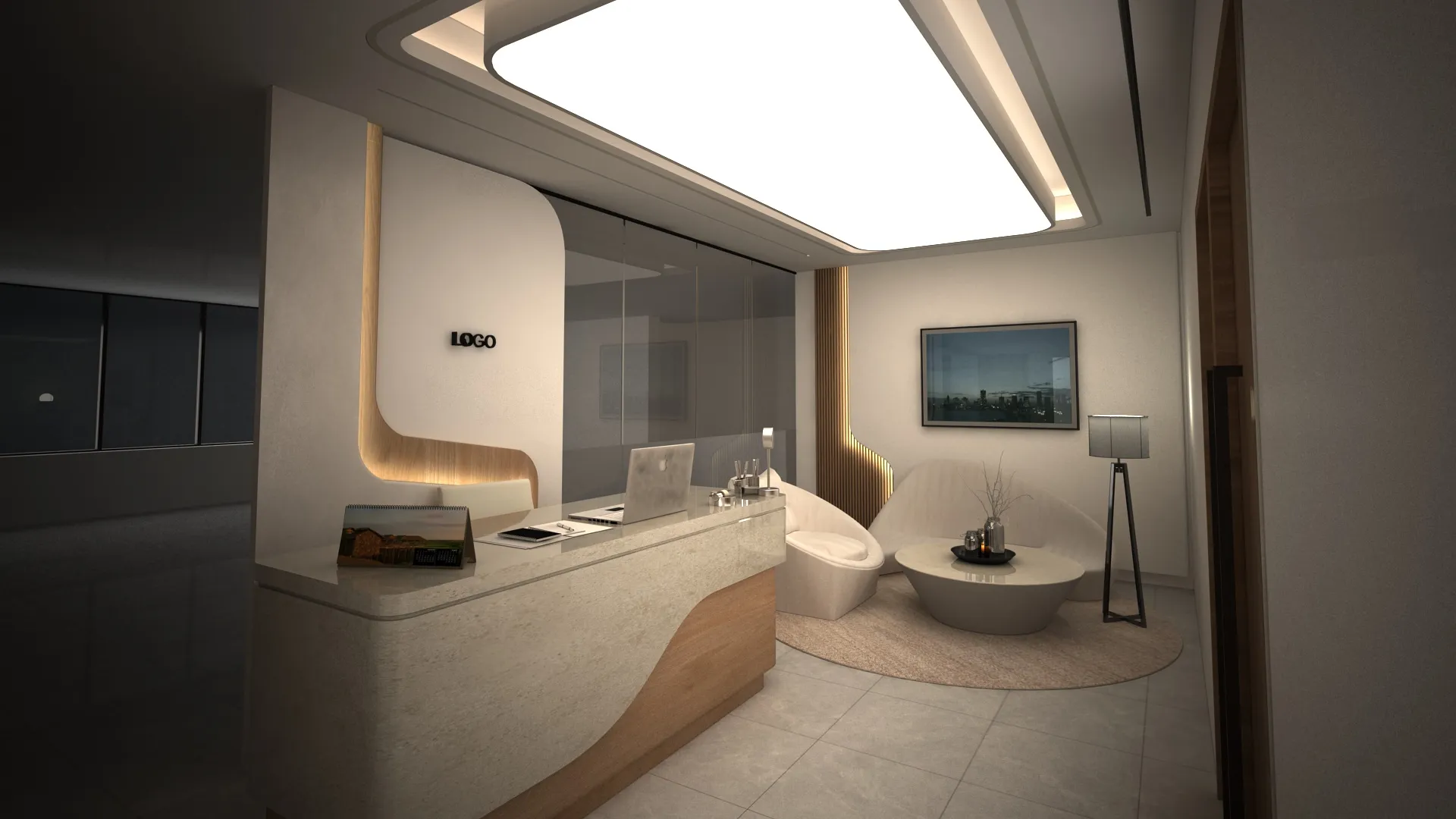 Modern Reception Desk Office Interior 3D Model .c4d .max .obj .3ds .fbx .stl .blend 