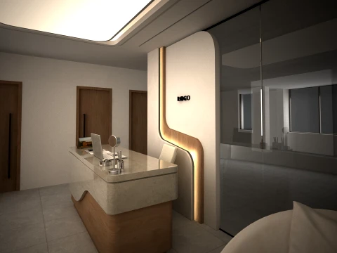 Modern Reception Desk Office Interior 3D Model