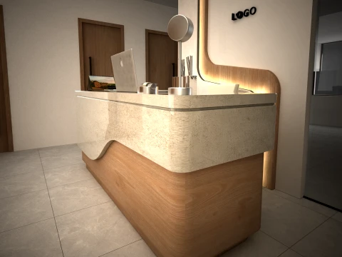 Modern Reception Desk Office Interior 3D Model