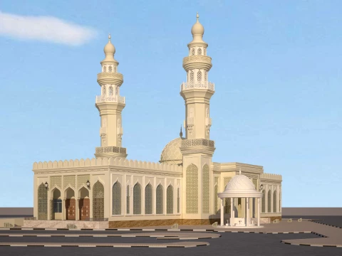 Islamic Mosque Exterior Detailed Mosque Architecture with Minarets and Dome 3D 模型