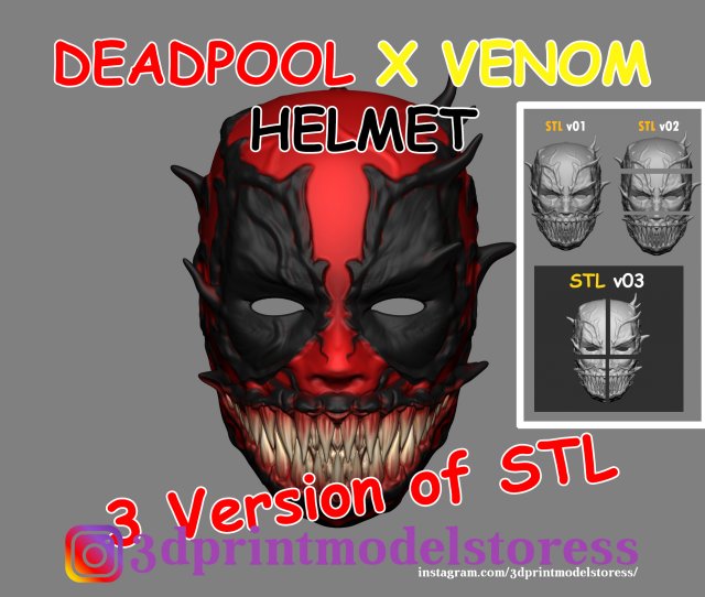deadpool venom mask cosplay halloween helmet stl file 3D Принт Модель .c4d .max .obj .3ds .fbx .stl .blend 
