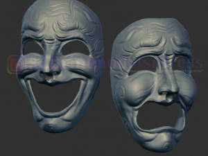 conjunto de m&aacute;scaras de teatro de comedia y tragedia disfraz casco de halloween Modelo de impresión 3D