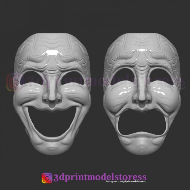 Comedy and Tragedy Theater Mask Set Costume Halloween 3D model 3D