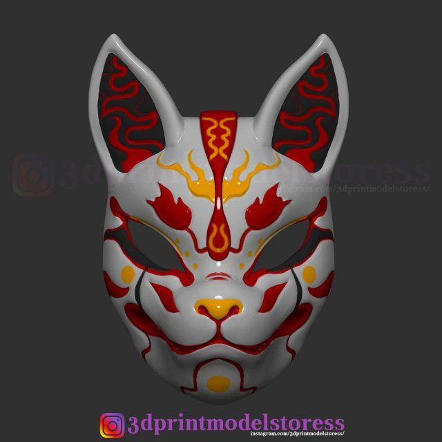 máscara de zorro japonés demonio kitsune traje cosplay casco archivo stl Modelo de impresión 3D .c4d .max .obj .3ds .fbx .stl .blend