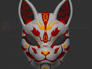 m&aacute;scara de zorro japon&eacute;s demonio kitsune traje cosplay casco archivo stl Modelo de impresión 3D
