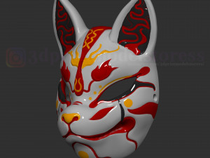 japanese fox mask demon kitsune costume cosplay helmet stl file 3D Baskı Modeli