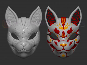 japanese fox mask demon kitsune costume cosplay helmet stl file 3D Baskı Modeli