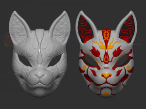 m&aacute;scara de zorro japon&eacute;s demonio kitsune traje cosplay casco archivo stl Modelo de impresión 3D