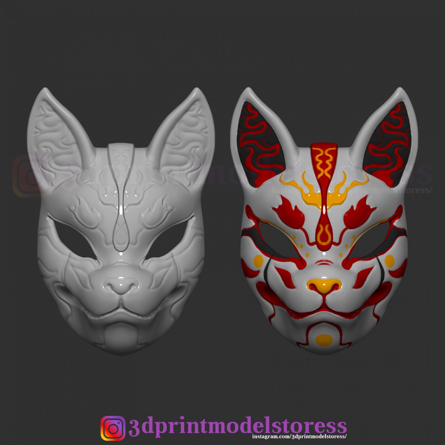 3D Print File Cosplay Mask Japanese Kitsune Mask, Japanese Cosplay Helmet,  Japanese Printed Masks STL File 