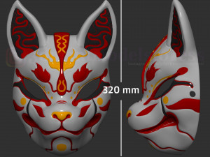 japanese fox mask demon kitsune costume cosplay helmet stl file 3D Baskı Modeli