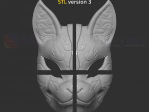 m&aacute;scara de zorro japon&eacute;s demonio kitsune traje cosplay casco archivo stl Modelo de impresión 3D