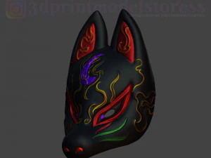M&aacute;scara de zorro japon&eacute;s demonio kitsune cosplay disfraz casco Modelo de impresión 3D