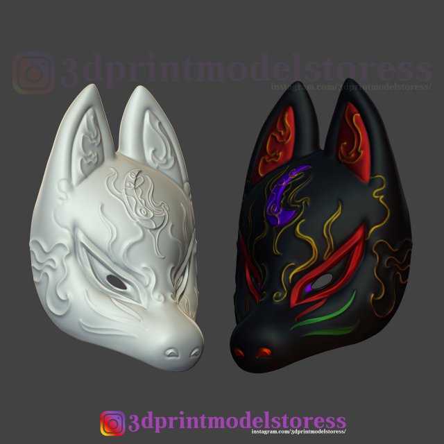 3D Printable Japanese Kitsune Fox Mask Cosplay Mask - Halloween