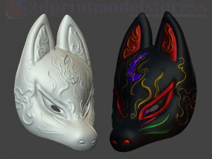 M&aacute;scara de zorro japon&eacute;s demonio kitsune cosplay disfraz casco Modelo de impresión 3D