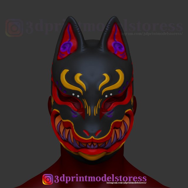 japanese fox mask demon kitsune cosplay helmet stl file 3D Print Model .c4d .max .obj .3ds .fbx .stl .blend 