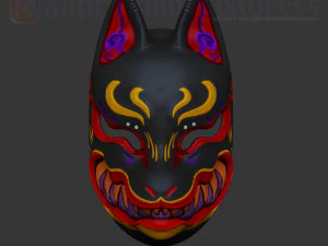 japanese fox mask demon kitsune cosplay helmet stl file 3D Print Model