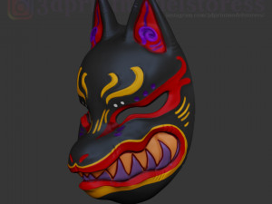 japanese fox mask demon kitsune cosplay helmet stl file 3D Print Model