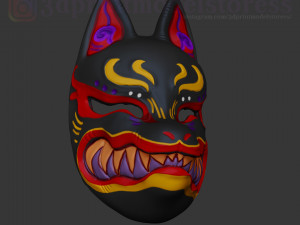 japanese fox mask demon kitsune cosplay helmet stl file 3D Print Model