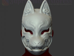 japanese fox mask demon kitsune cosplay helmet stl file 3D Print Model