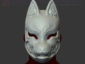 japanese fox mask demon kitsune cosplay helmet stl file 3D Print Model