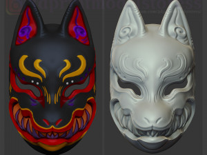 japanese fox mask demon kitsune cosplay helmet stl file 3D Print Model