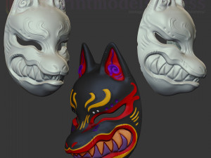 japanese fox mask demon kitsune cosplay helmet stl file 3D Print Model