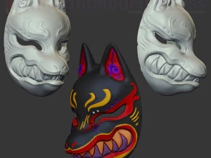 japanese fox mask demon kitsune cosplay helmet stl file 3D Print Model
