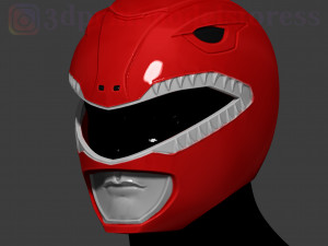 red ranger mighty morphin power ranger helmet cosplay stl file 3D Baskı Modeli