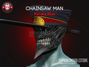 Helm Cosplay Chainsaw Man - Katana Man Ghost Devil Model Cetak 3D