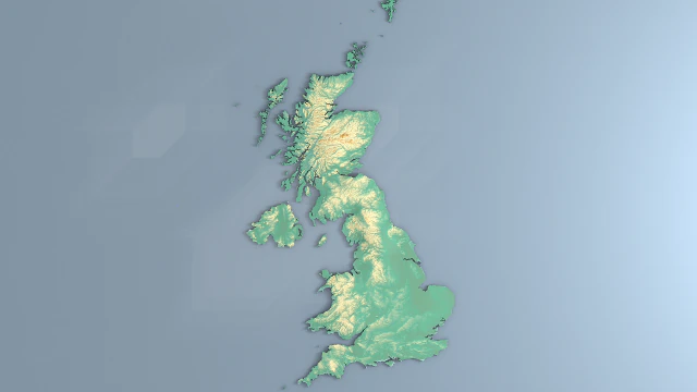 3d map - uk with relief 5k 3D Model .c4d .max .obj .3ds .fbx .stl .blend