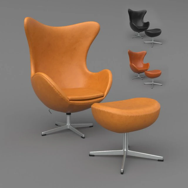 leather egg chair ottoman arne jacobsen vray corona - pbr 2k - 3 colors 3D Model .c4d .max .obj .3ds .fbx .stl .blend 